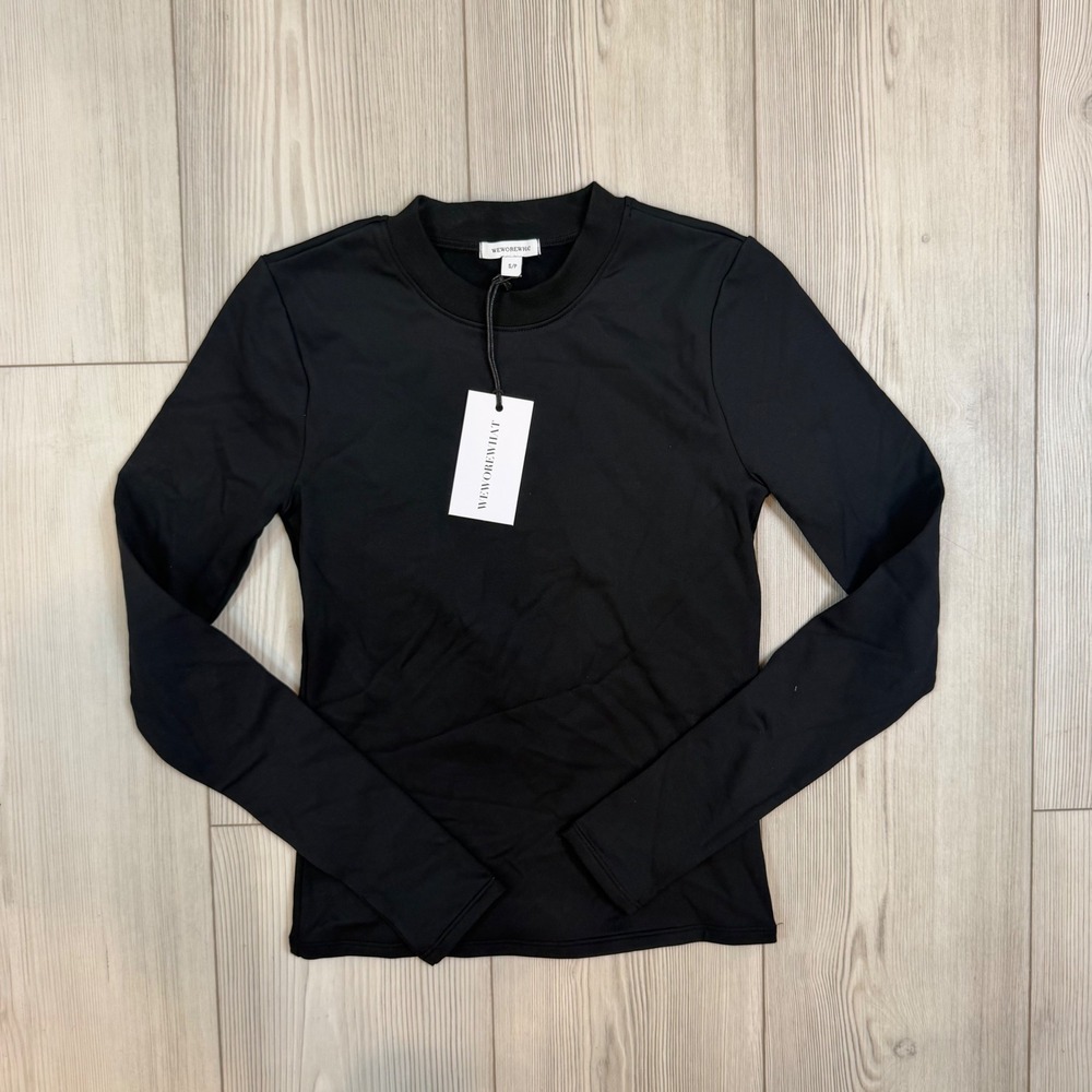WeWoreWhat Thermal Long Sleeve Mock Neck Top Black WWAT52-01 Small NWT